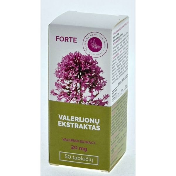 FORTE maisto papildas VALERIJONŲ EKSTRAKTAS 20 mg, 50 tab.