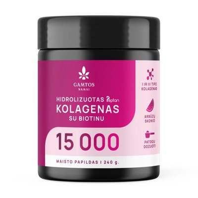 GAMTOS NAMAI HIDROLIZUOTAS PEPTAN KOLAGENAS 15 000, su biotinu, arbūzų skonio milteliai, ., 240 g