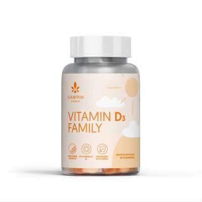GAMTOS NAMAI VITAMIN D3 FAMILY, apelsinų skonio, 60 guminukų