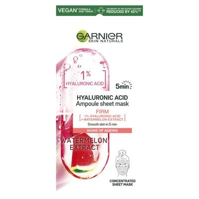 GARNIER HYALURONIC ACID, stangrinanti ampulė-lakštinė kaukė, 15 g