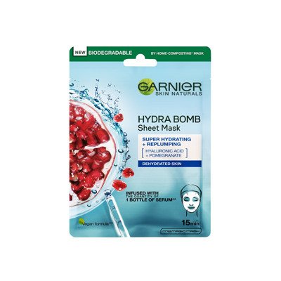 GARNIER HYDRA BOMB, itin stipriai drėkinanti lakštinė kaukė su granatais, 28 g