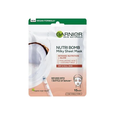 GARNIER NUTRI BOMB, lakštinė kaukė su kokosų pienu sausai odai, 28 g