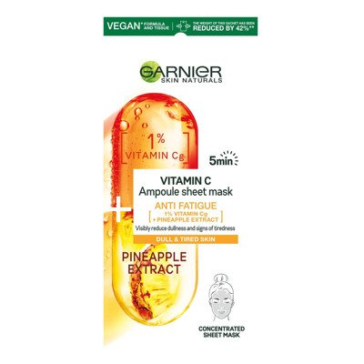 GARNIER VITAMIN C, ampulė-lakštinė kaukė nuo nuovargio požymių, 15 g