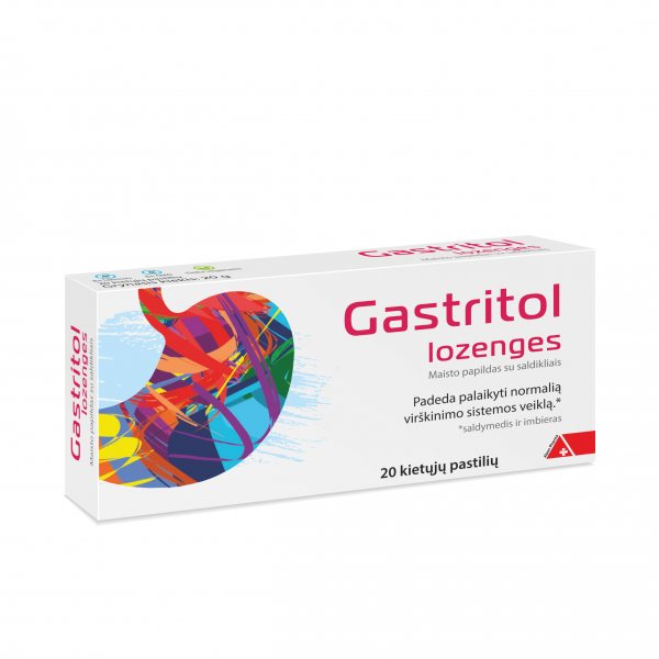GASTRITOL maisto papildas LOZENGES, 20 pastilių