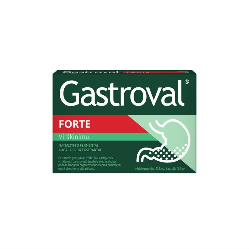 GASTROVAL FORTE VIRŠKINIMUI KIETOSIOS KAPSULĖS, N12