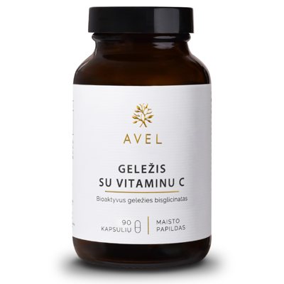 GELEŽIS SU VITAMINU C, Bioaktyvus geležies bisglicinatas, 90 kapsulių