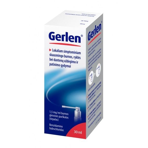 GERLEN 1,5 mg/ml burnos gleivinės purškalas, 30 ml
