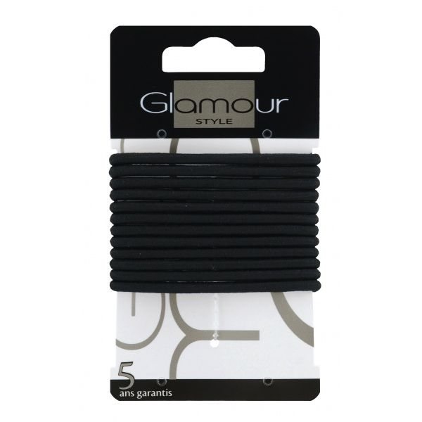 GLAMOUR plaukų gumytės, juodos, 12 vnt