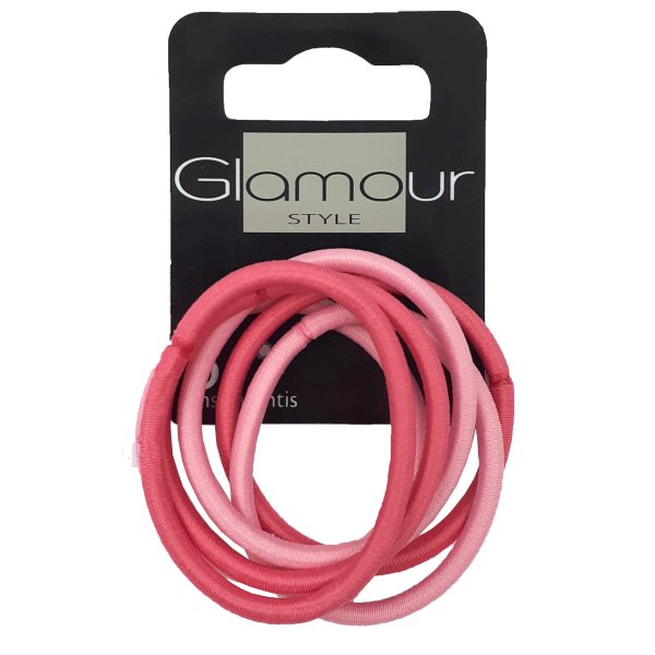 GLAMOUR plaukų gumytės, rožinės spalvos, 6 vnt