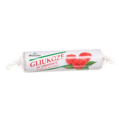 GLIUKOZĖ SU VITAMINU C, aviečių kvapo, 10 tablečių