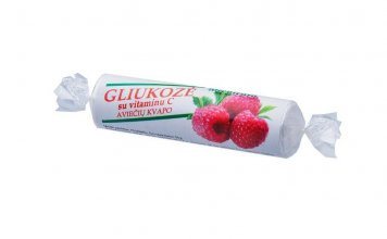 GLIUKOZĖ su Vitaminu C Aviečių kvapo tabletės N10, 3 g