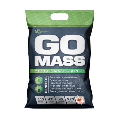GO POWDERS GO MASS GAINERIS Masės augimo proteino kokteilis Aviečių ir baltojo šokolado skonio, 5 kg