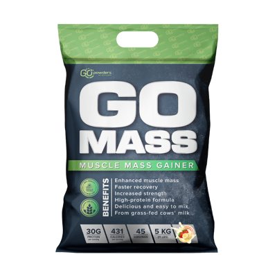 GO POWDERS GO MASS GAINERIS Masės augimo proteino kokteilis Braškių ir bananų skonio, 5 kg