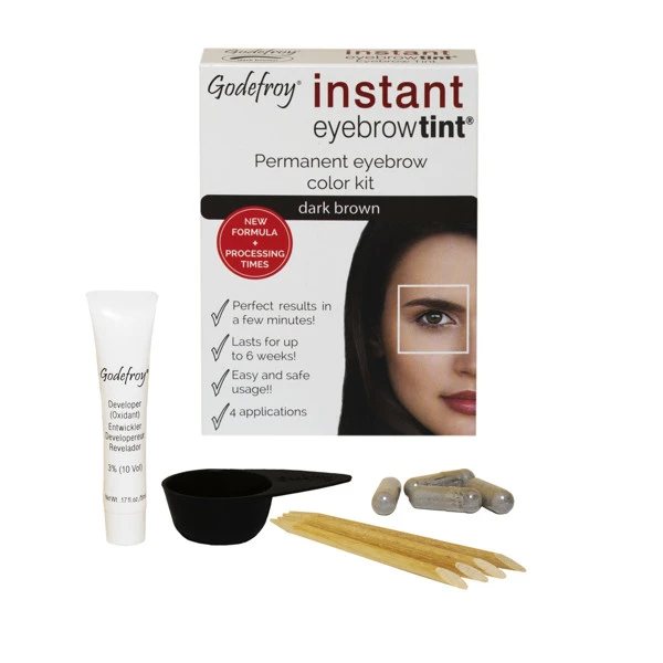 GODEFROY antakių dažymo rinkinys INSTANT EYEBROW TINT, DARK BROWN, tamsiai ruda spalva, N1, Vnt