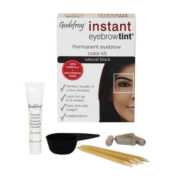 GODEFROY antakių dažymo rinkinys INSTANT EYEBROW TINT, (natural black), natūrali juoda spalva N1, Vnt