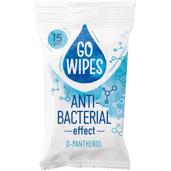GOWIPES antibakterinio poveikio drėgnos servetėlės su D-pantenoliu, 15 vnt