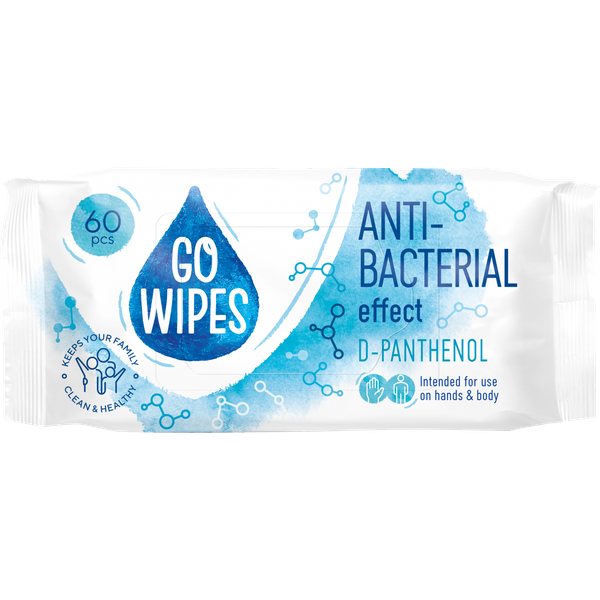 GOWIPES antibakterinio poveikio drėgnos servetėlės su D-pantenoliu, 60 vnt
