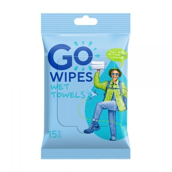 GOWIPES drėgni rankšluosčiai WET TOWELS CAMPING, 15 vnt