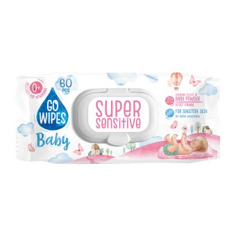 GOWIPES drėgnos servetėlės su pudros efektu, nuo 0 mėn., 60 vnt