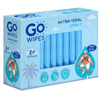 GOWIPES, MINI TRAVEL, drėgnos servetėlės su antibakt.pov&D-pant, 80 vnt