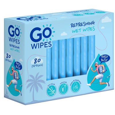 GOWIPES, MINI TRAVEL, drėgnos servetėlės su vitam.E ir D-pant, 80 vnt