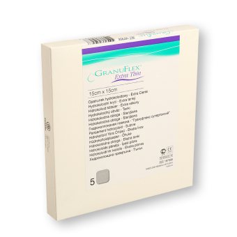 GRANUFLEX hidrokoloidinis tvarstis EXTRA THIN, 5 vnt., 15 x 15 cm