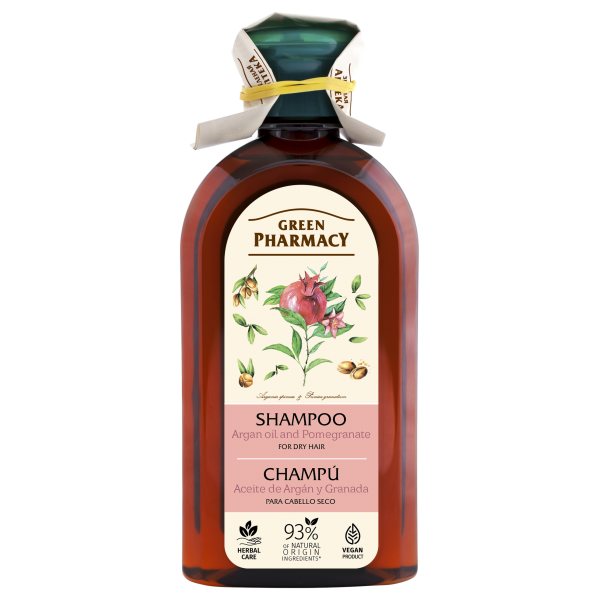 GREEN PHARMACY šampūnas sausiems plaukams su argano aliejumi ir granatais, 350 ml