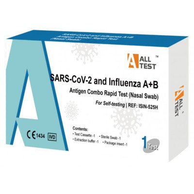 GREITASIS SARS-COV-2 (COVID-19) IR GRIPO (A+B) ANTIGENŲ SUDĖTINIS TESTAS, 1 vnt