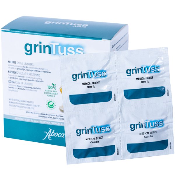 GRINTUSS burnoje disperguojamos tabletės ADULT, 20 tab.