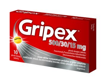 GRIPEX 500 mg/30 mg/15 mg plėvele dengtos tabletės N10