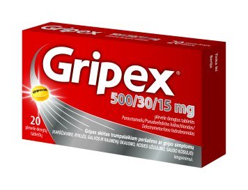 GRIPEX 500 mg/30 mg/15 mg plėvele dengtos tabletės N20