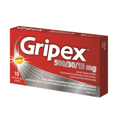 GRIPEX, 500/30/15 mg, plėvele dengtos tabletės, N10