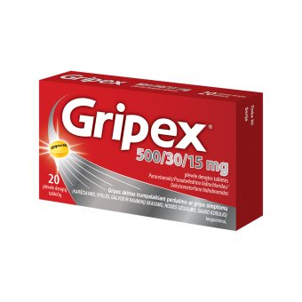 GRIPEX, 500mg/30mg/15mg, plėvele dengtos tabletės, N20
