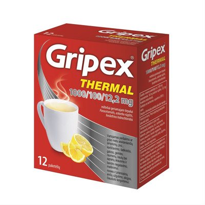 GRIPEX THERMAL, 1000/100/12,2 mg, milteliai geriamajam tirpalui, N12