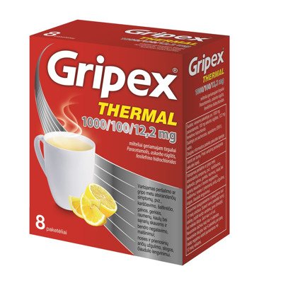 GRIPEX THERMAL, 1000/100/12,2 mg, milteliai geriamajam tirpalui, N8