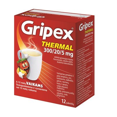 GRIPEX THERMAL, 300/20/5 mg, milteliai geriamajam tirpalui, N12