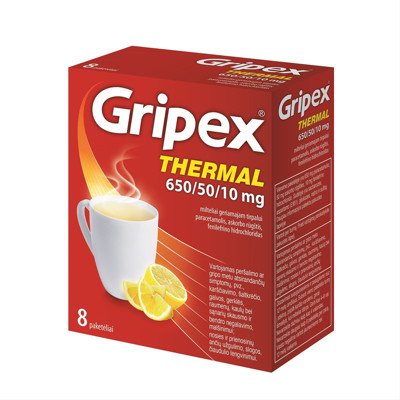 GRIPEX THERMAL, 650/50/10 mg, milteliai geriamajam tirpalui, N8