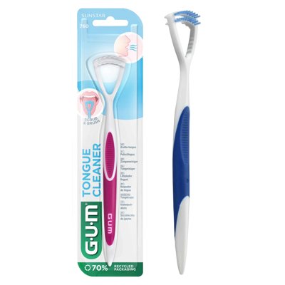 GUM 2 in 1, liežuvio valiklis grandiklis su šepetėliu, 1 vnt