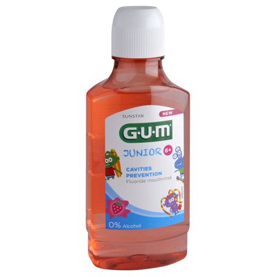 GUM JUNIOR, braškių skonio burnos skaliklis vaikams nuo 6 metų, 300 ml