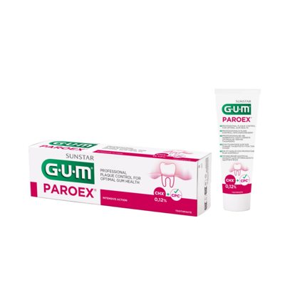 GUM PAROEX, 0.12 CHX+CPC dantų pasta su 0,12% chlorheksidinu ir 0.05% CPC, 75 ml