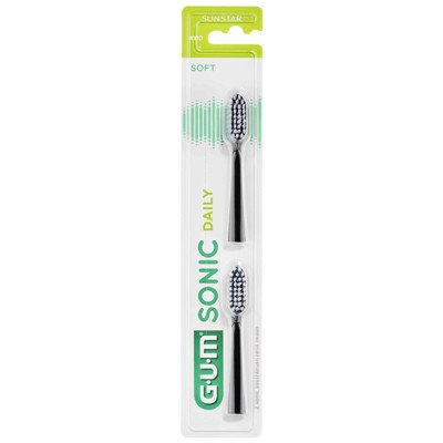 GUM SONIC DAILY 4110, dantų šepetėlio keičiamos galvutės, juoda, 2 vnt