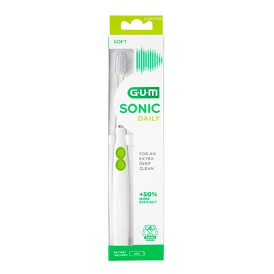 G.U.M.® Sonic Daily, dantų šepetėlis, baltas (su baterija)