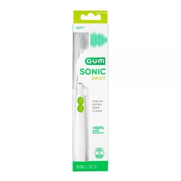 GUM SONIC DAILY dantų šepetėlis (su baterija), baltos spalvos