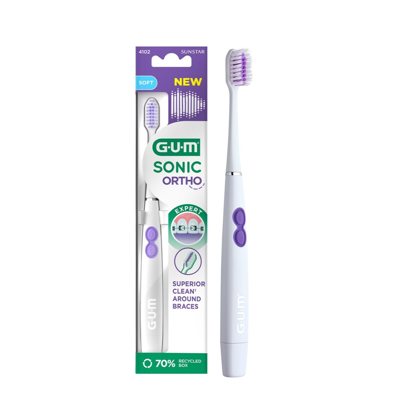 GUM SONIC ORTHO, dantų šepetėlis su baterija, 1 vnt