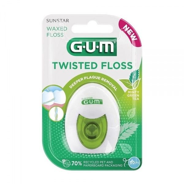G.U.M tarpdančių siūlas TWISTED FLOSS, pintas, vaškuotas, ., 30 m