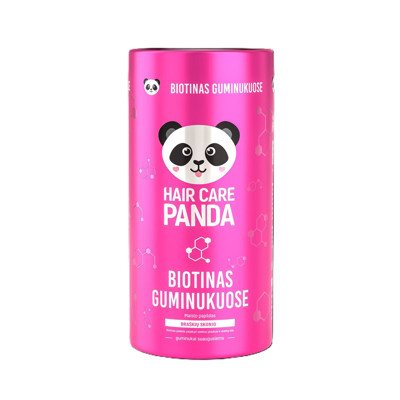 HAIR CARE PANDA BIOTINAS GUMINUKUOSE, braškių skonio, 60 guminukų