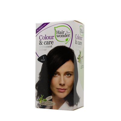 HAIRWONDER Colour & Care ilgalaikiai plaukų dažai be amoniako, spalva juoda 1, 100 ml