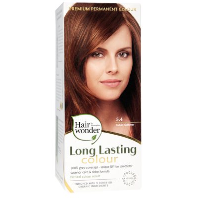 HAIRWONDER Ilgalaikiai plaukų dažai su 9 ekologiškais ekstraktais, spalva Indijos vasara 5.4, 100 ml