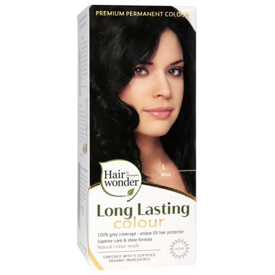 HAIRWONDER Ilgalaikiai plaukų dažai su 9 ekologiškais ekstraktais, spalva juoda 1, 100 ml