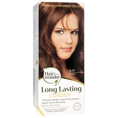 HAIRWONDER Ilgalaikiai plaukų dažai su 9 ekologiškais ekstraktais, spalva riešuto 6.35, 100 ml